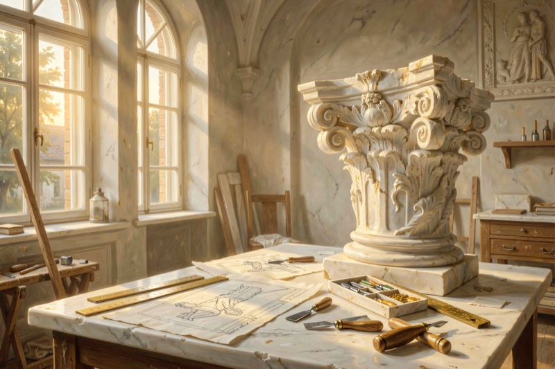 People building a beautiful stone building